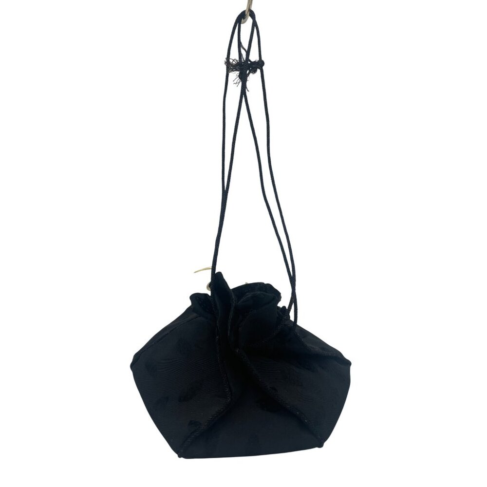 Black Drawstring Pouch Leaf Pattern Victorian Style Purse